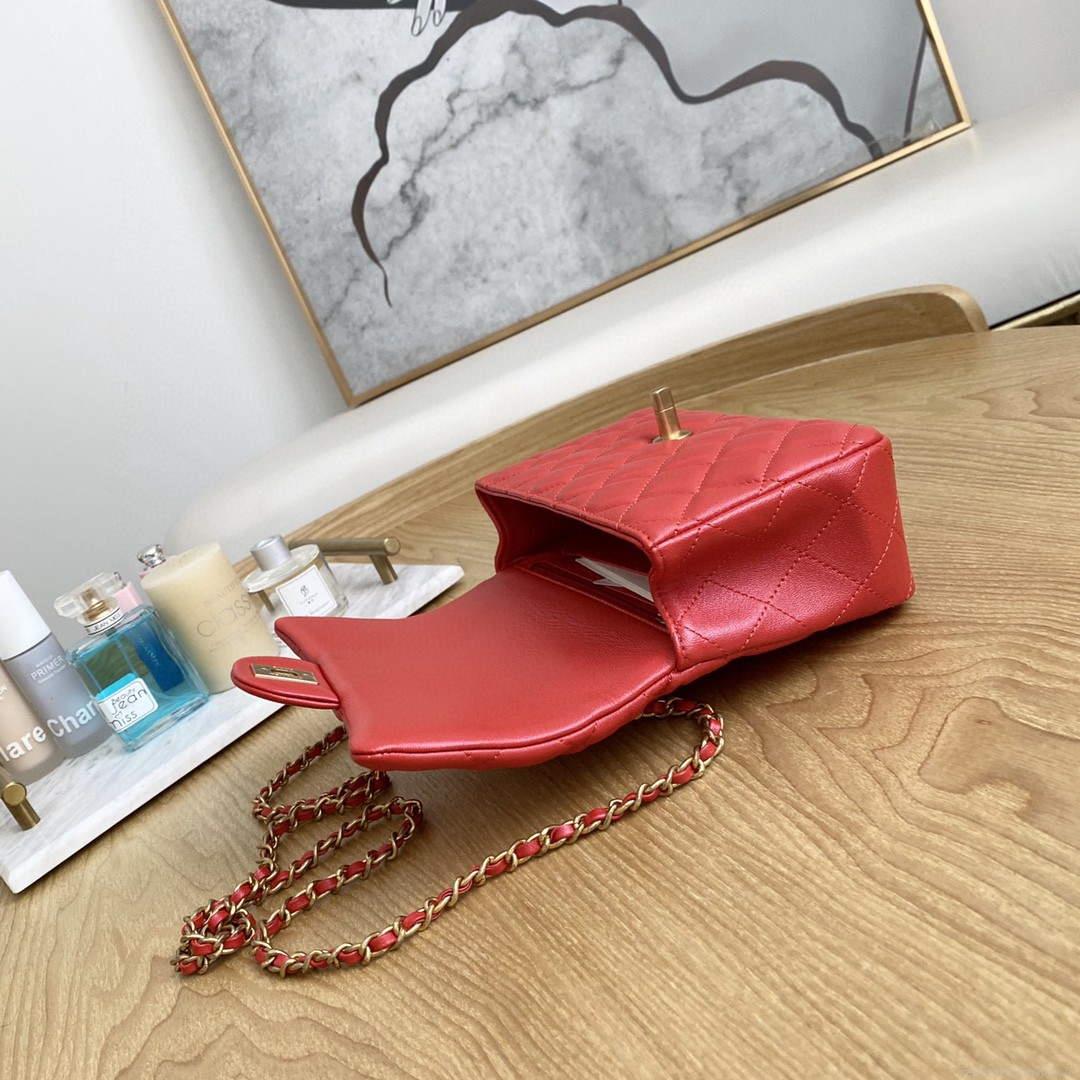 Chanel AS2431 Mini flap Lambskin bag with top handle Red bright gold