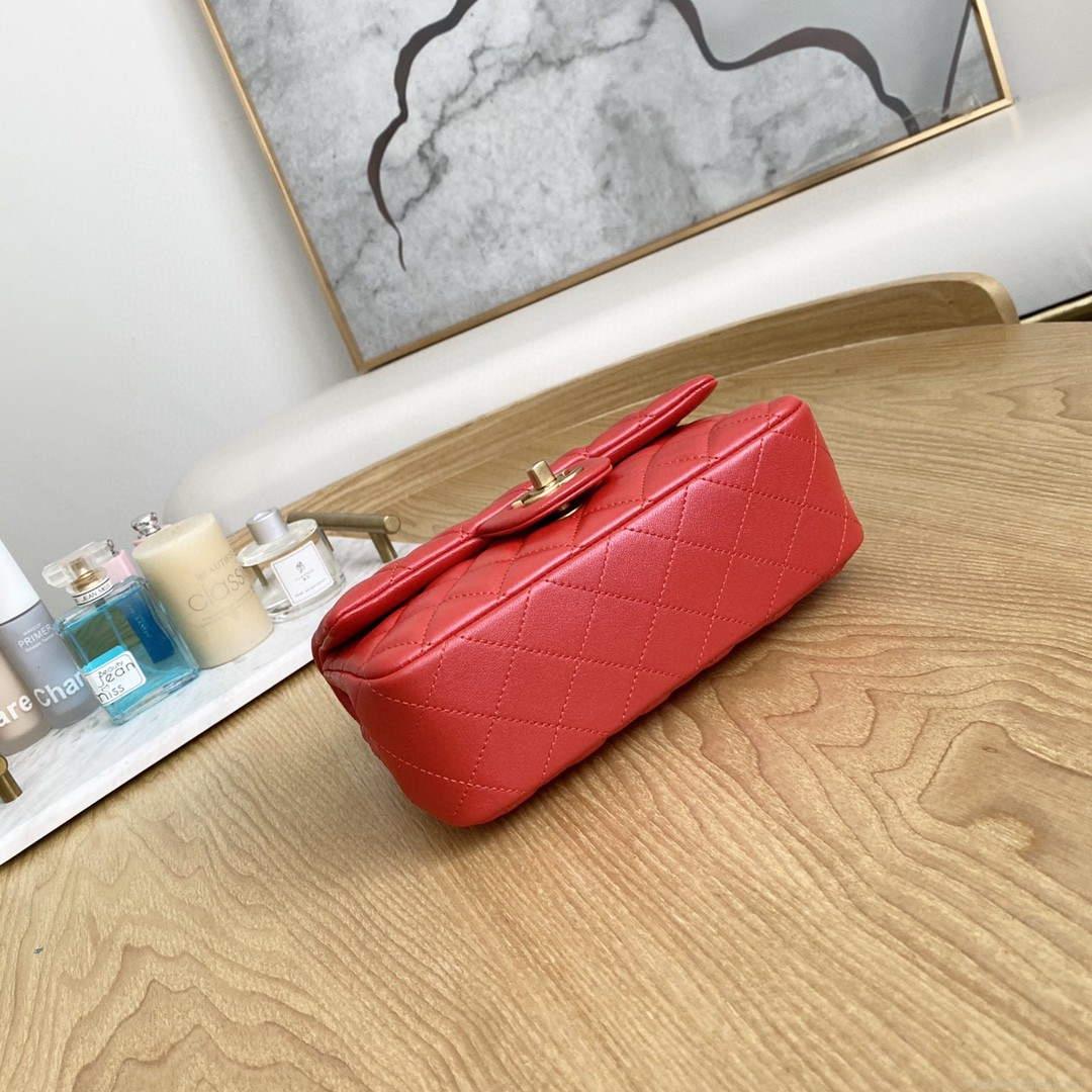 Chanel AS2431 Mini flap Lambskin bag with top handle Red bright gold