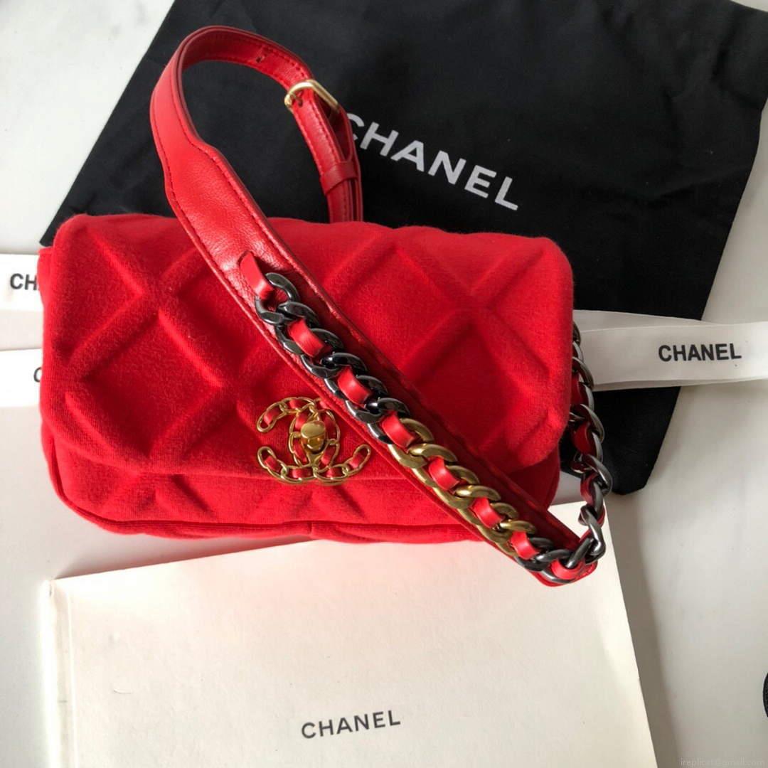 Chanel AS1163 Chanel Flap bag Velvet Red