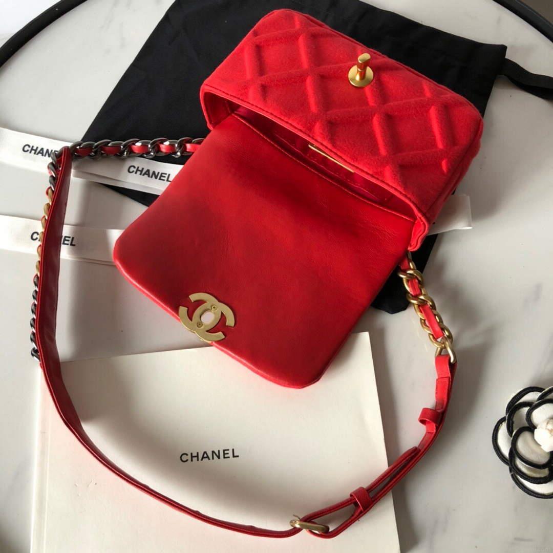 Chanel AS1163 Chanel Flap bag Velvet Red