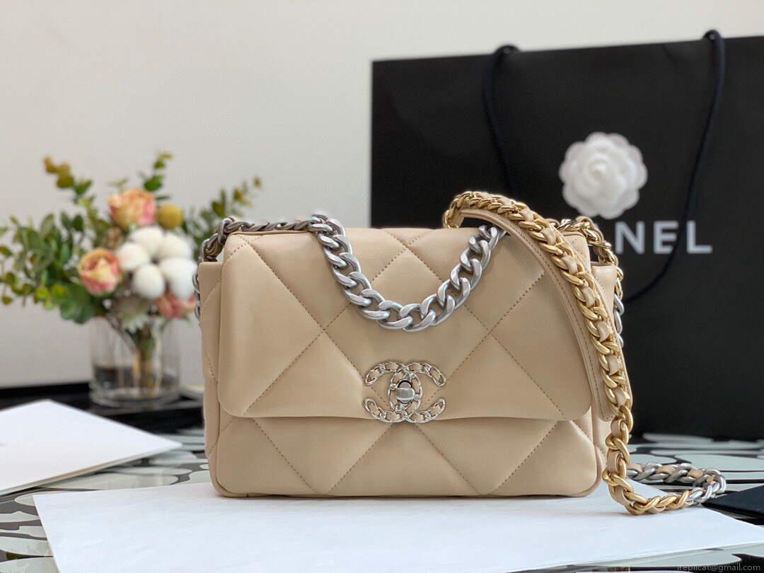 Chanel As1161 Chanel 19 Handbag Flap Lambskin Ocher Yellow Gold