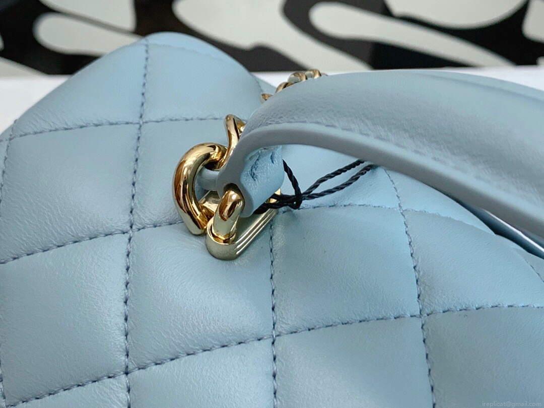 Chanel AS2431 Mini flap Lambskin bag with top handle Lake Blue Light gold