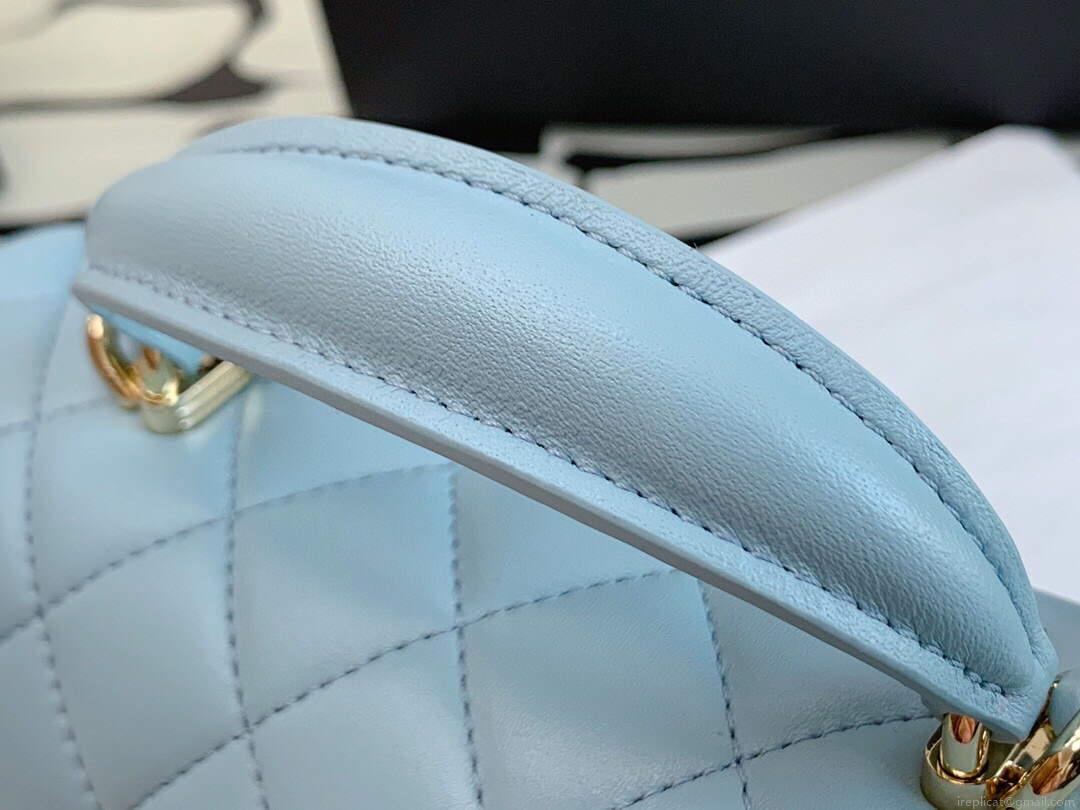 Chanel AS2431 Mini flap Lambskin bag with top handle Lake Blue Light gold