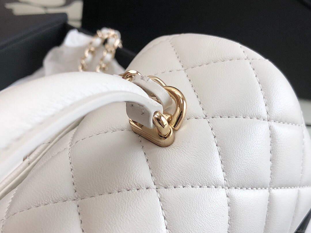 Chanel AS2431 Mini flap Lambskin bag with top handle White Light gold