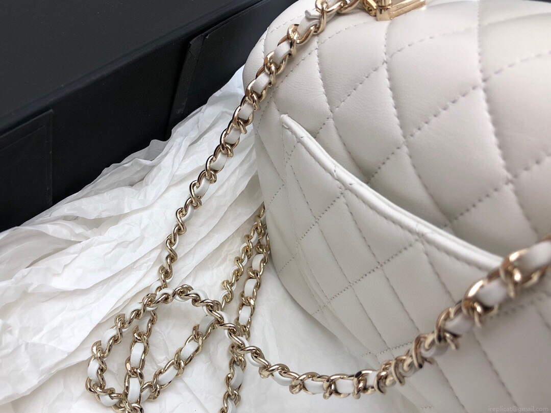 Chanel AS2431 Mini flap Lambskin bag with top handle White Light gold