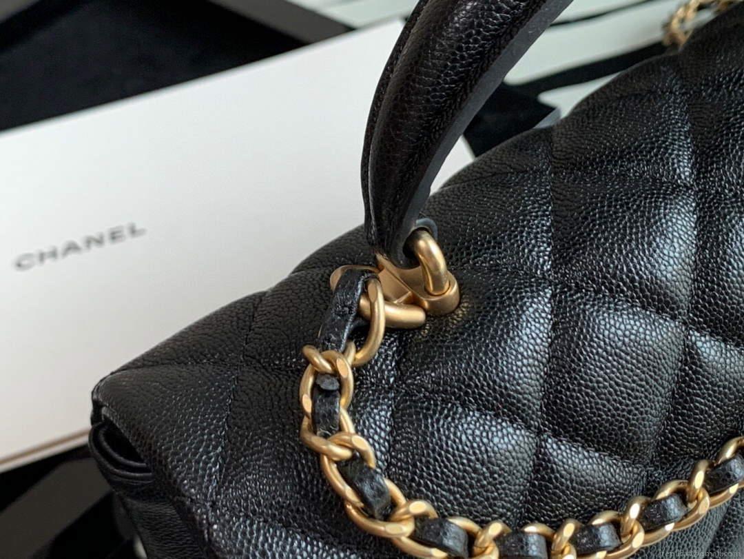 Chanel AS2431 Mini flap Lambskin bag with top handle Black Light gold