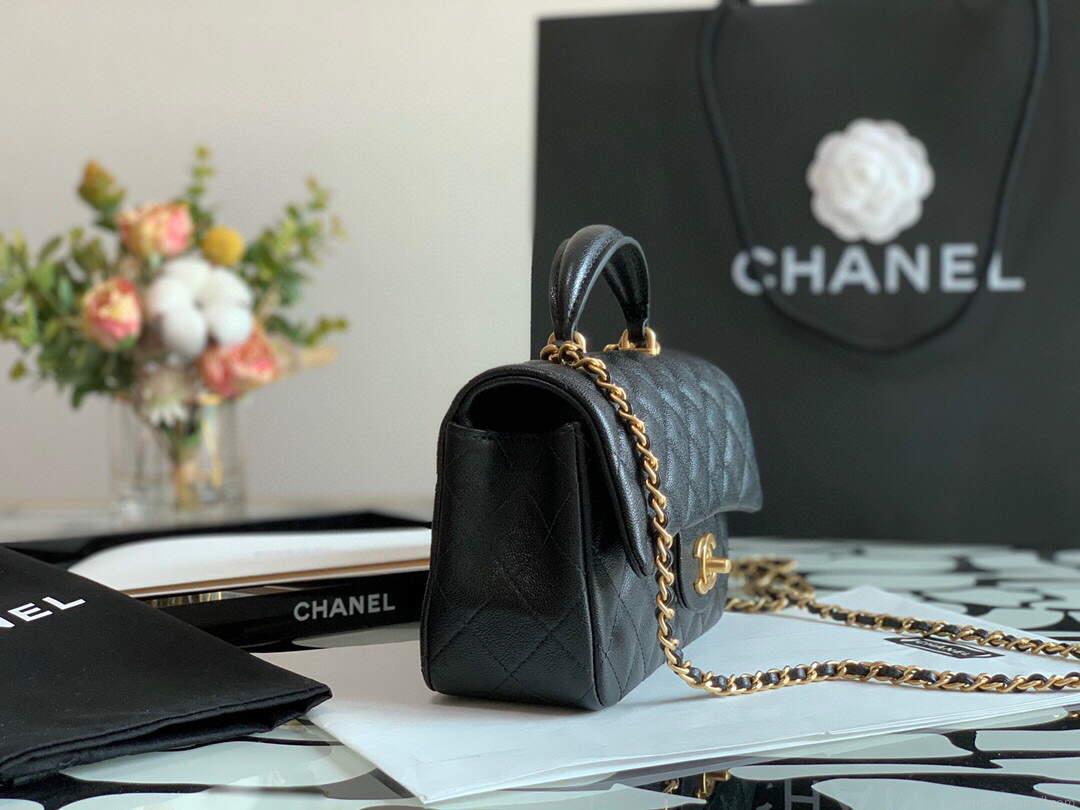 Chanel AS2431 Mini flap Lambskin bag with top handle Black Light gold
