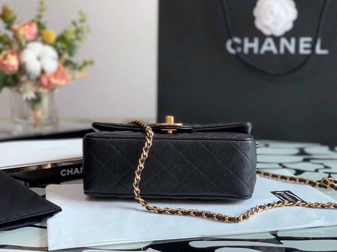 Chanel AS2431 Mini flap Lambskin bag with top handle Black Light gold