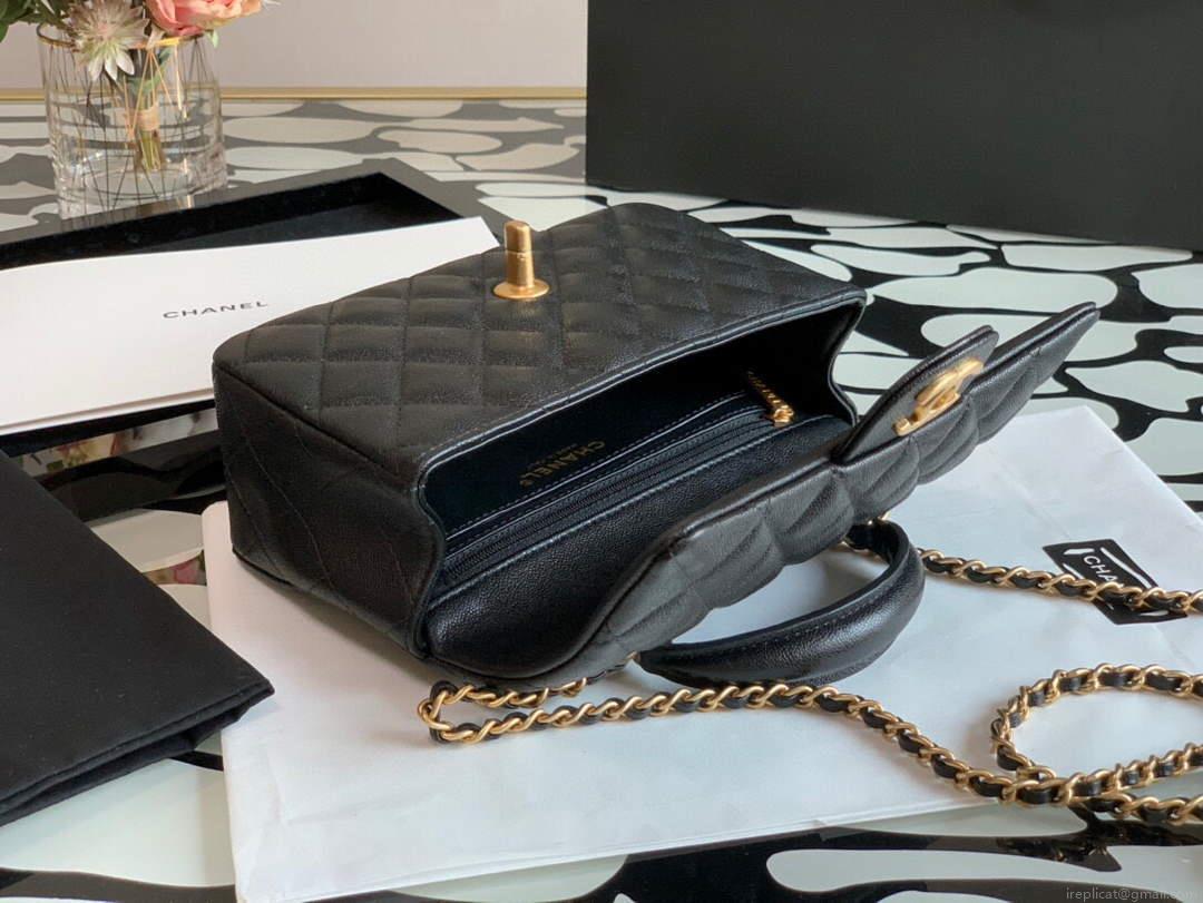 Chanel AS2431 Mini flap Lambskin bag with top handle Black Light gold