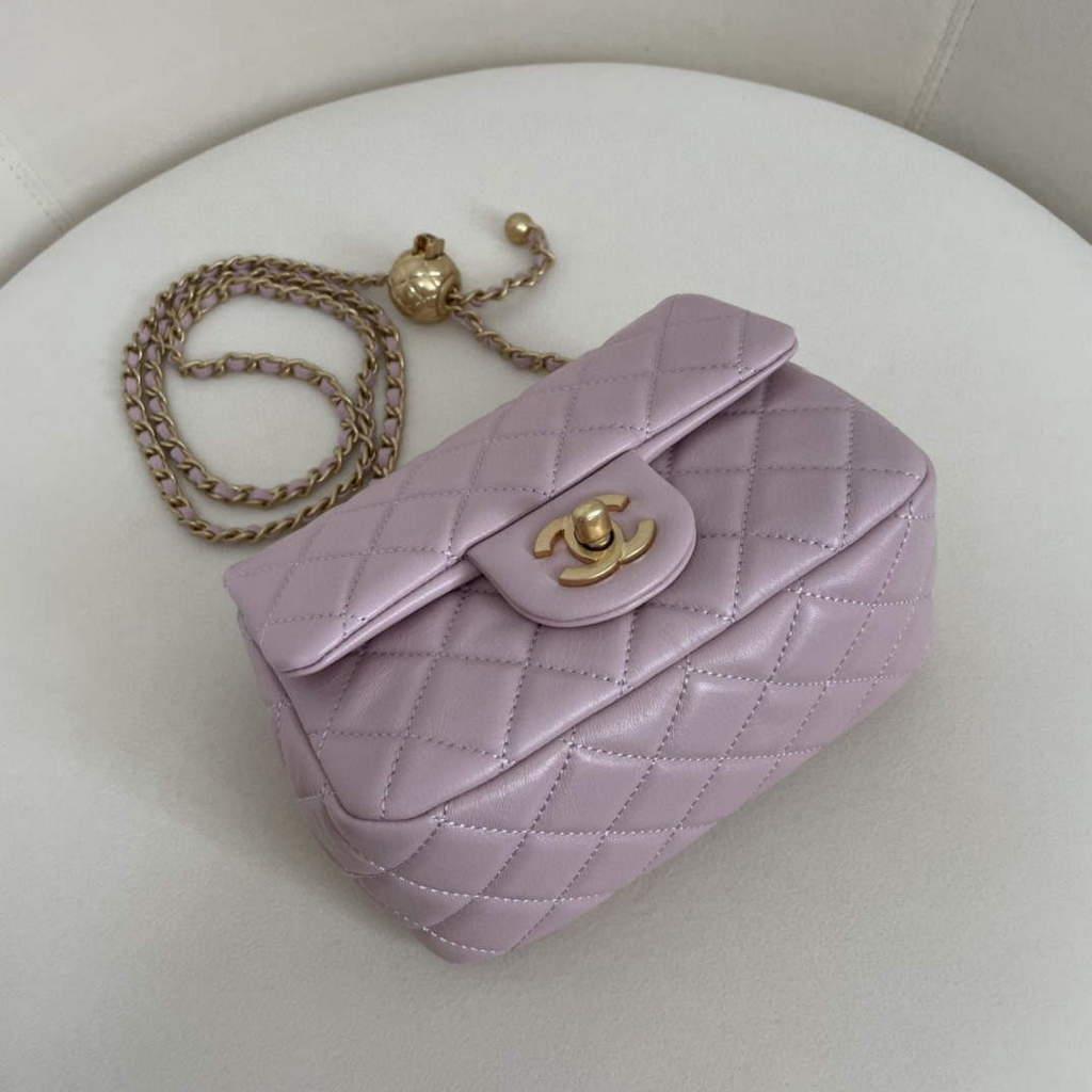 Chanel AS1786 Flap Bag Shoulder Handbag Lambskin Light Purple