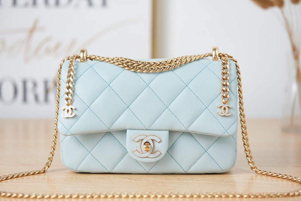 Chanel AS3114 Flap Bag Lambskin Light Blue