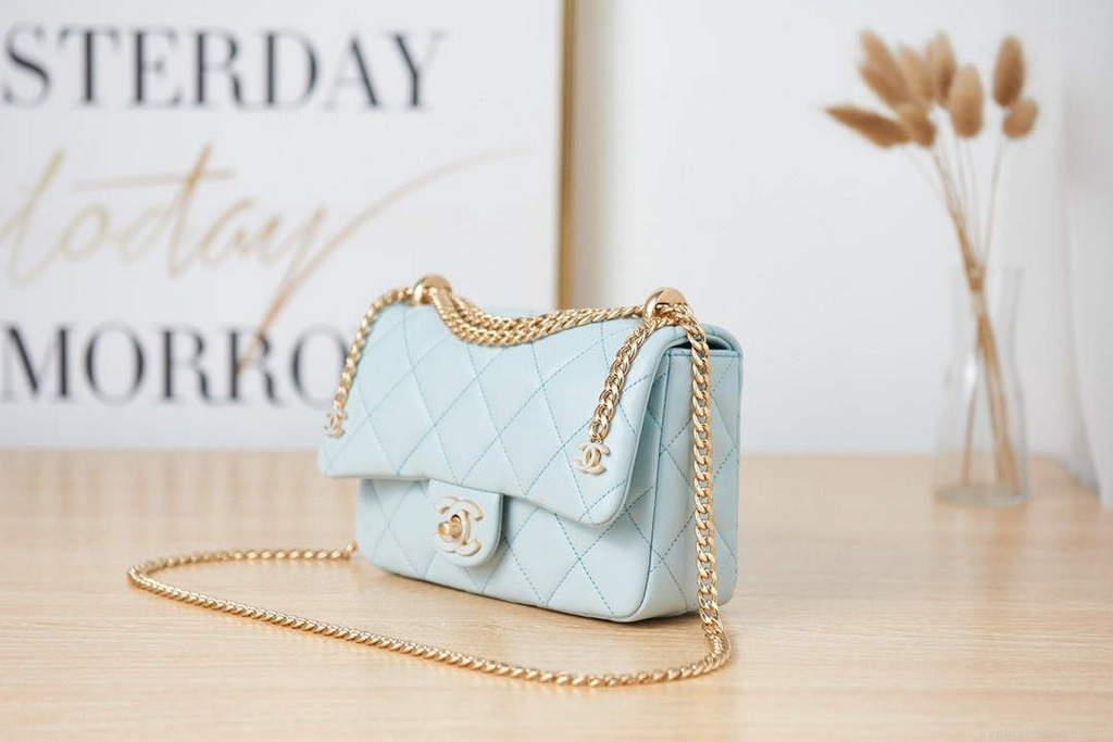 Chanel AS3114 Flap Bag Lambskin Light Blue