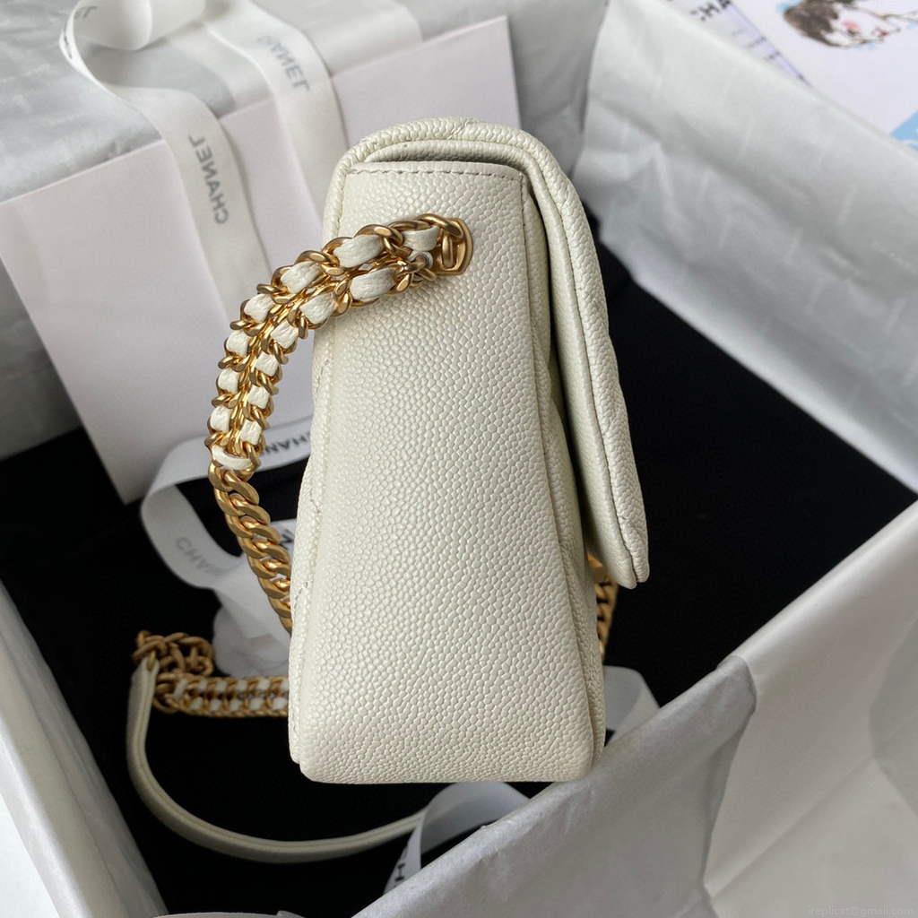 Chanel AS3103 Chanel 19 Handbag Calfskin White