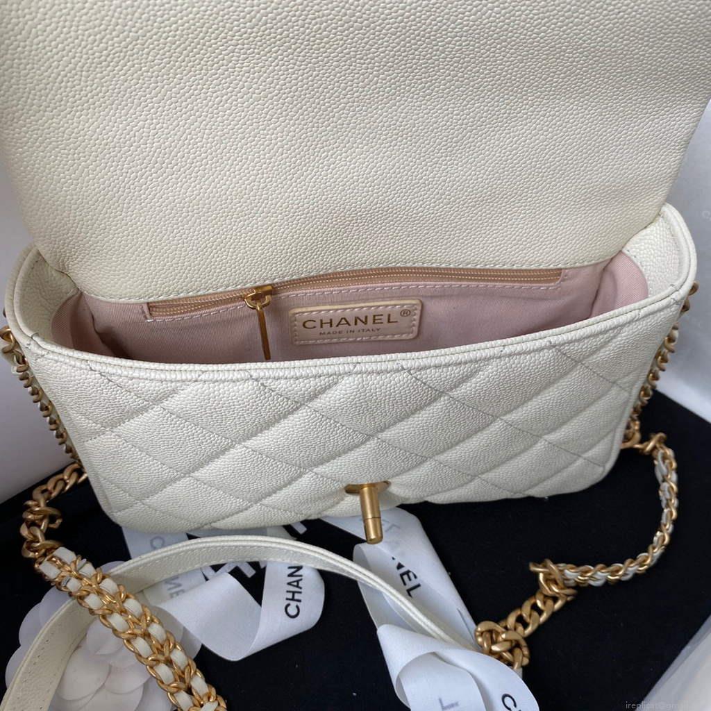 Chanel AS3103 Chanel 19 Handbag Calfskin White