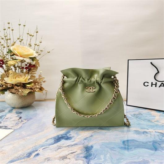 Chanel AS2170 Large shopping Tote bag Shiny Lambskin Green