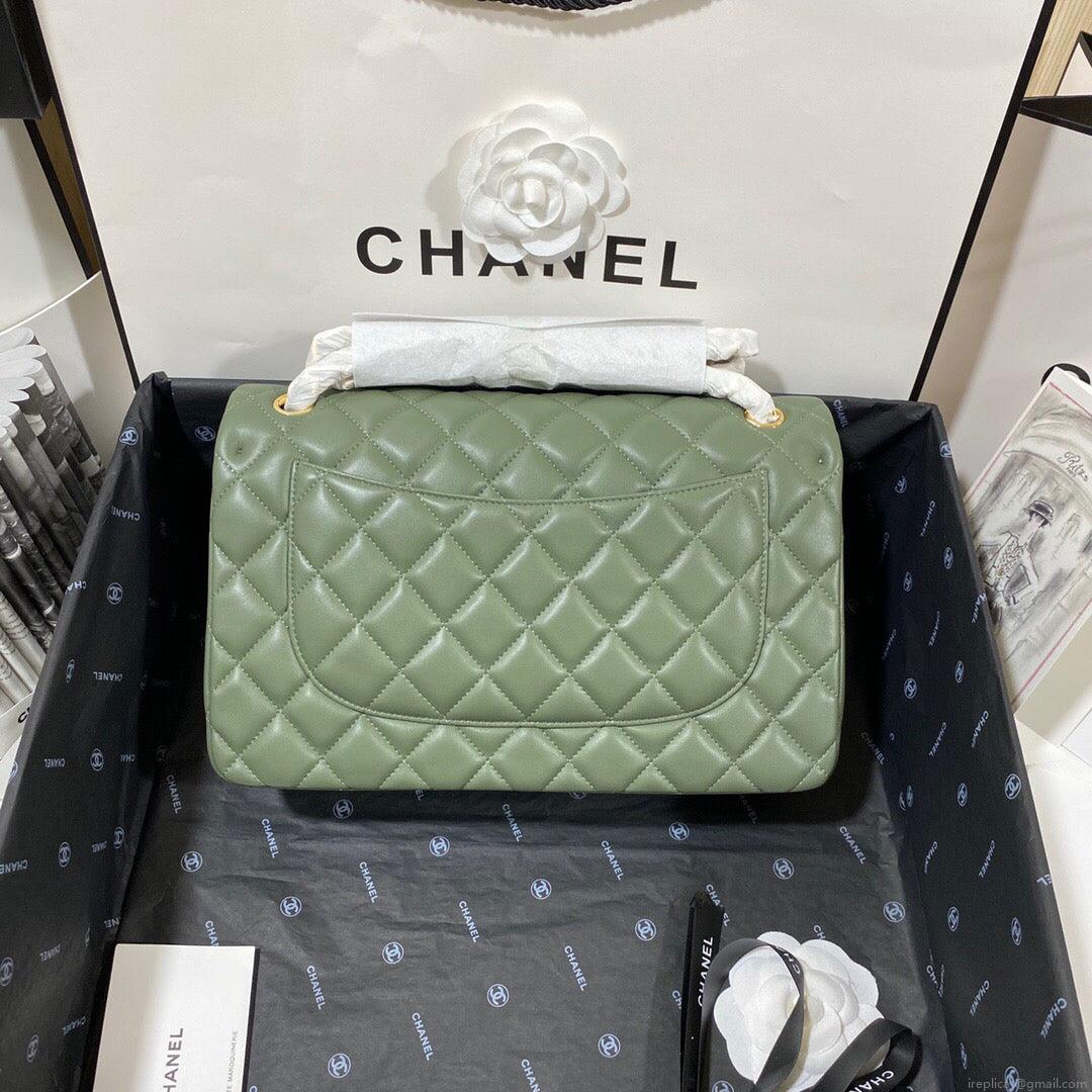 Chanel CF A01113 Classic Flap Bag in Lambskin Green