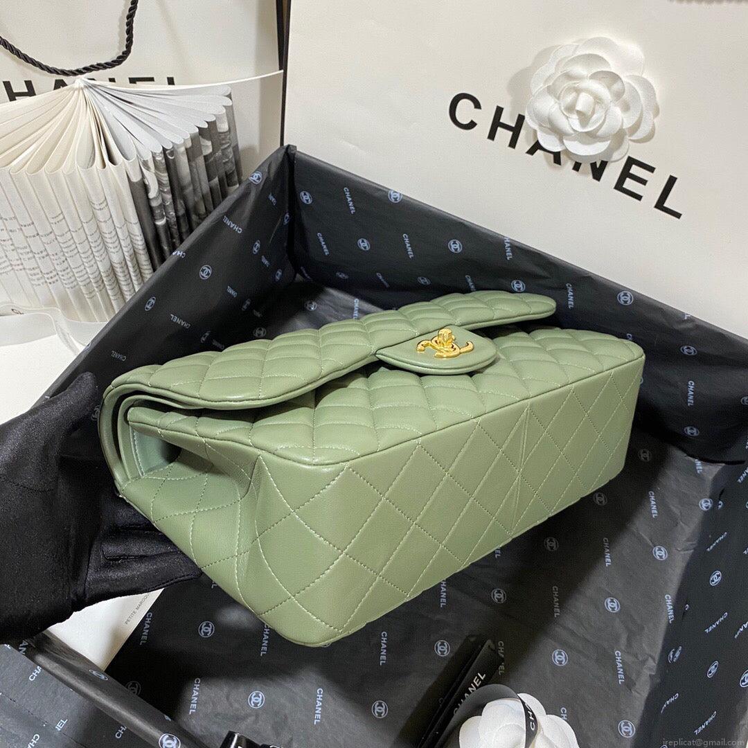Chanel CF A01113 Classic Flap Bag in Lambskin Green