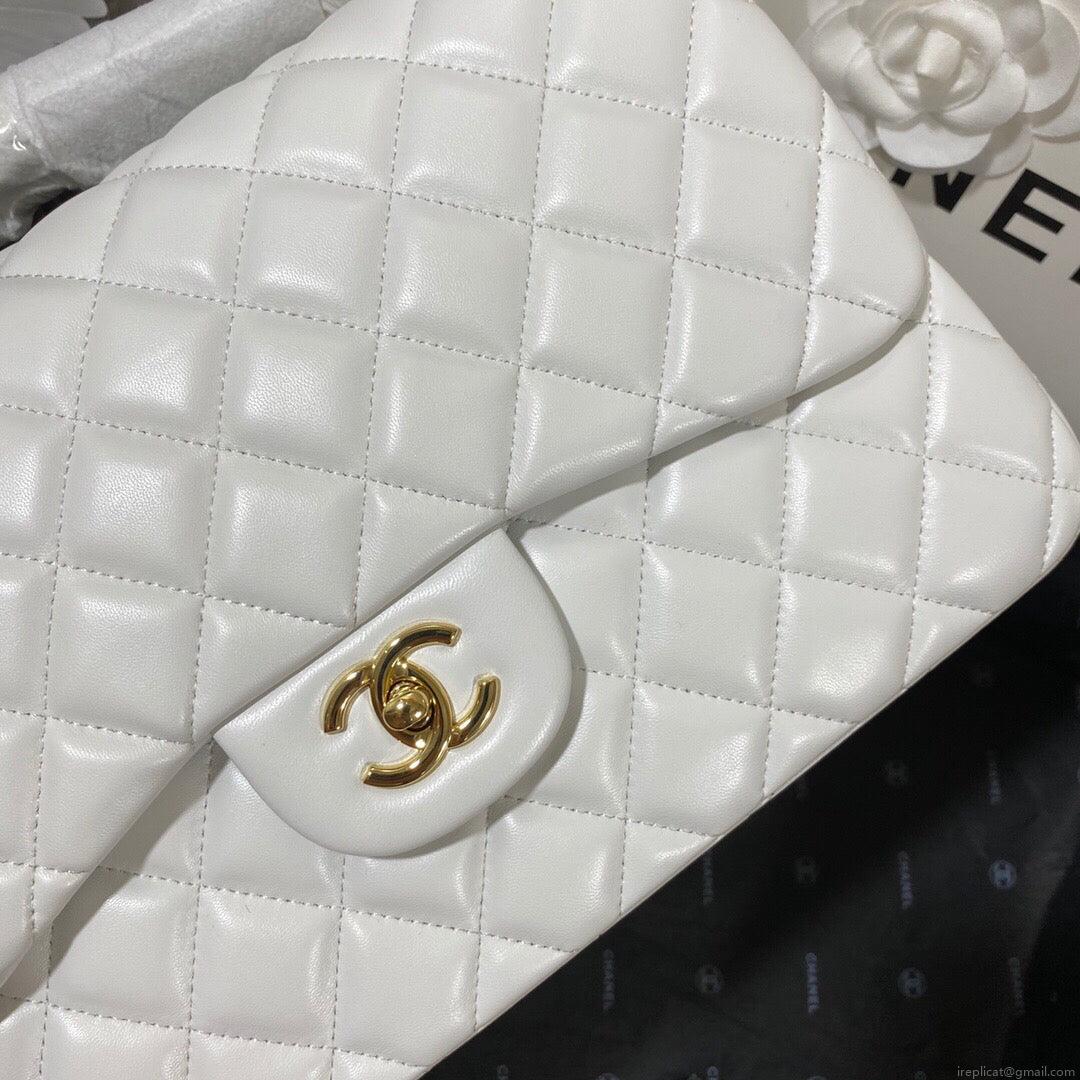 Chanel CF A01113 Classic Flap Bag in Lambskin White