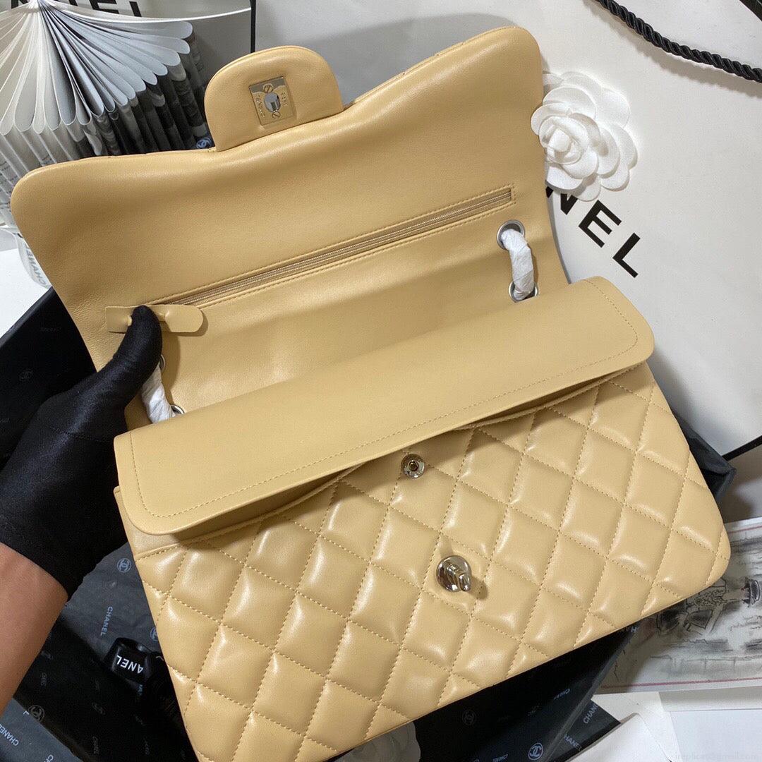 Chanel CF A01113 Classic Flap Bag in Lambskin Apricot