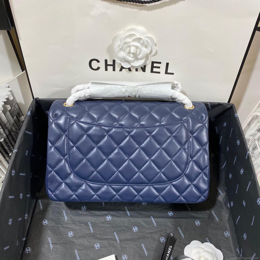 Chanel CF A01113 Classic Flap Bag in Lambskin Navy Blue