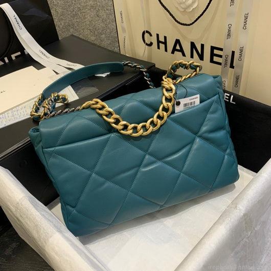 Chanel 19 Maxi Handbag Lambskin Gold AS1162 Lake Blue