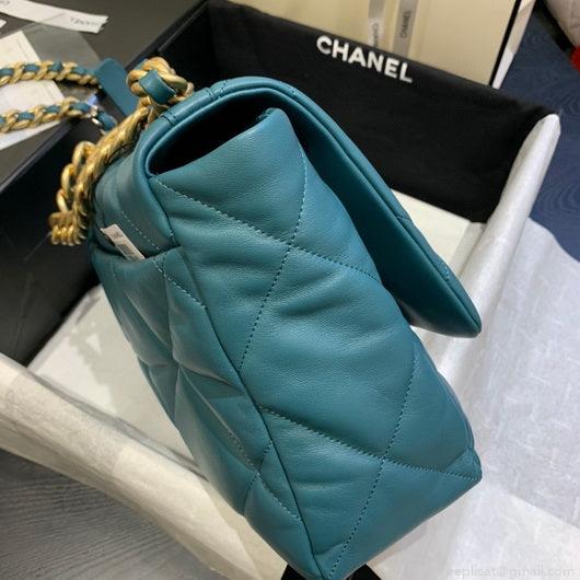 Chanel 19 Maxi Handbag Lambskin Gold AS1162 Lake Blue