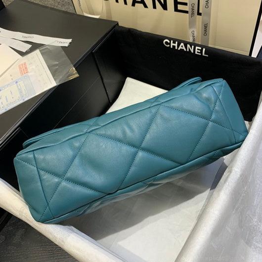 Chanel 19 Maxi Handbag Lambskin Gold AS1162 Lake Blue