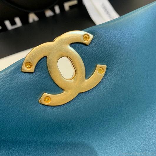 Chanel 19 Maxi Handbag Lambskin Gold AS1162 Lake Blue