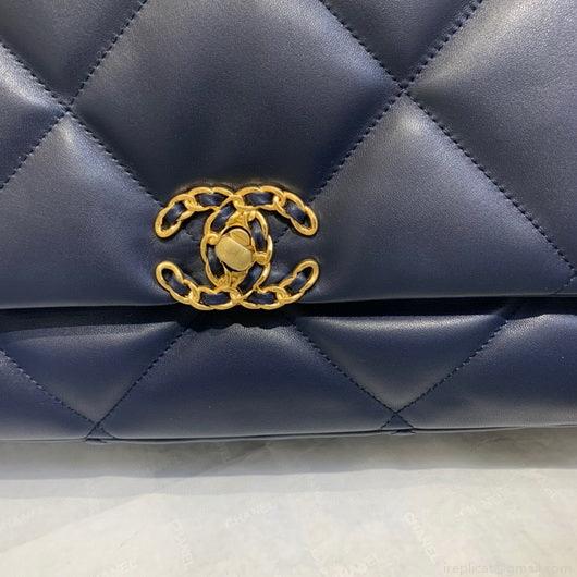 Chanel 19 Maxi Handbag Lambskin Gold AS1162 Navy Blue