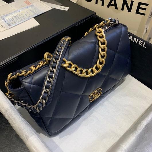 Chanel 19 Maxi Handbag Lambskin Gold AS1162 Navy Blue