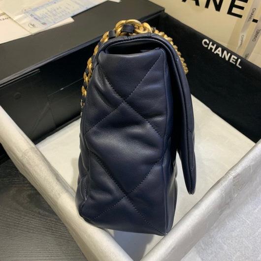 Chanel 19 Maxi Handbag Lambskin Gold AS1162 Navy Blue