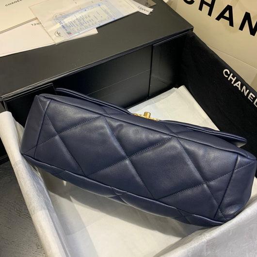Chanel 19 Maxi Handbag Lambskin Gold AS1162 Navy Blue
