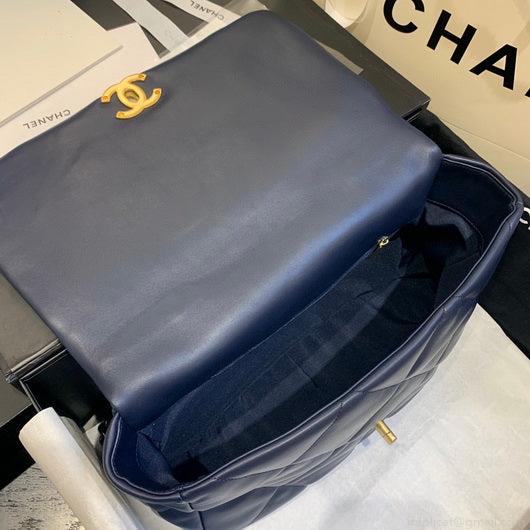 Chanel 19 Maxi Handbag Lambskin Gold AS1162 Navy Blue