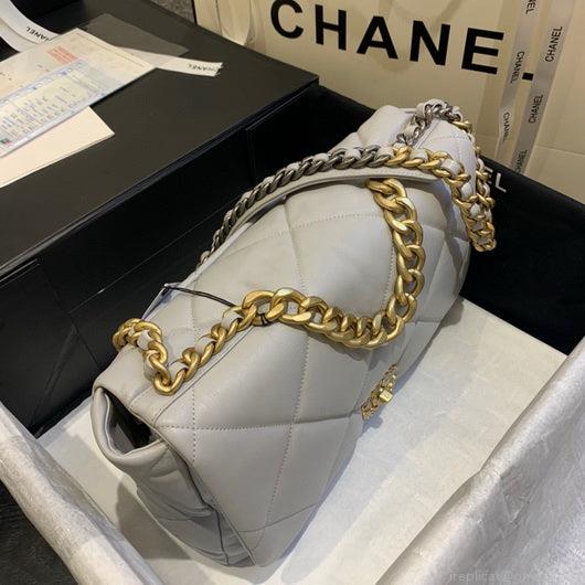 Chanel 19 Maxi Handbag Lambskin Gold AS1162 Grey
