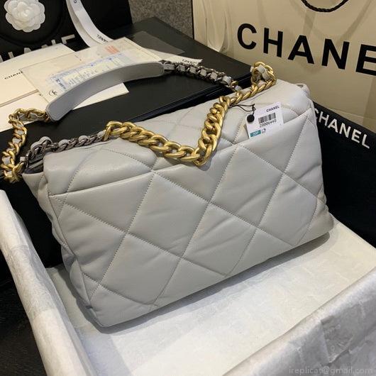 Chanel 19 Maxi Handbag Lambskin Gold AS1162 Grey