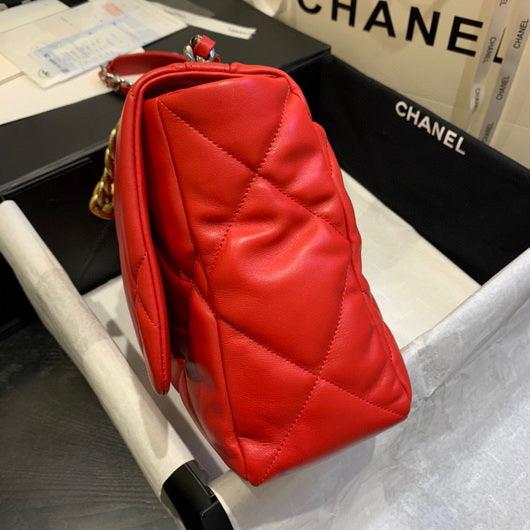 Chanel 19 Maxi Handbag Lambskin Gold AS1162 Red