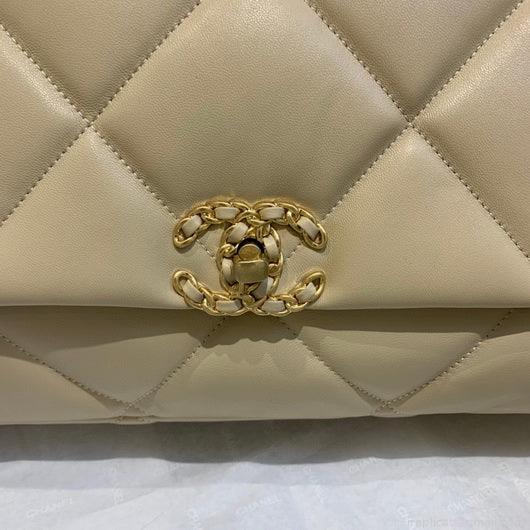 Chanel 19 Maxi Handbag Lambskin Gold AS1162 Apricot