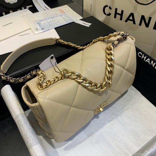 Chanel 19 Maxi Handbag Lambskin Gold AS1162 Apricot