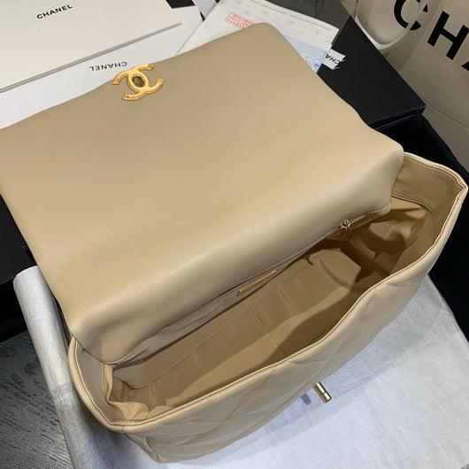 Chanel 19 Maxi Handbag Lambskin Gold AS1162 Apricot