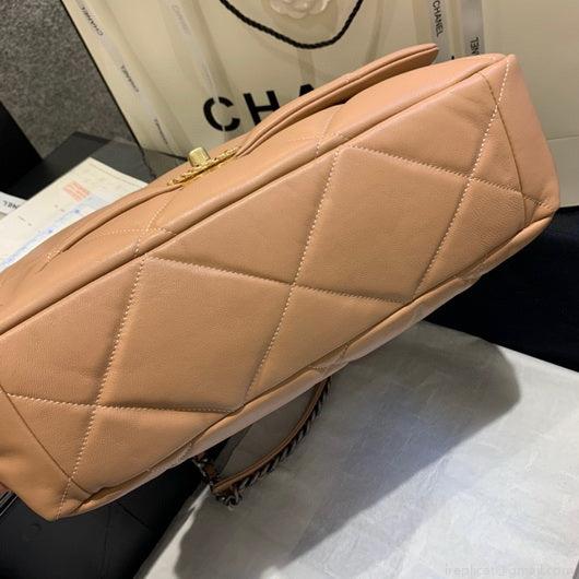 Chanel 19 Maxi Handbag Lambskin Gold AS1162 Tan