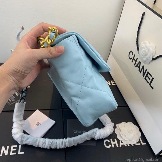 Chanel 19 Large Handbag Lambskin Gold AS1161 Light Blue