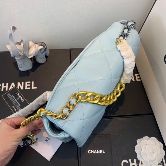 Chanel 19 Large Handbag Lambskin Gold AS1161 Light Blue
