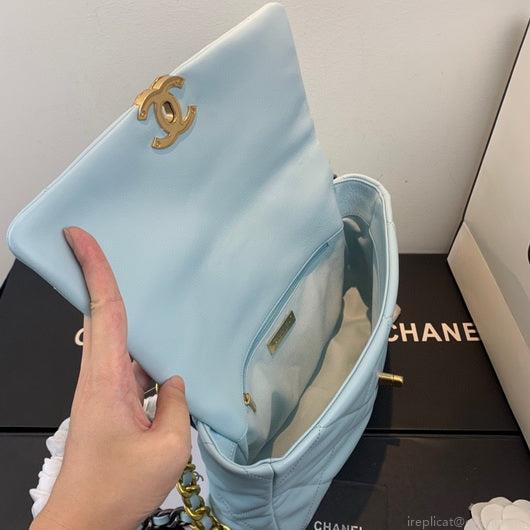 Chanel 19 Large Handbag Lambskin Gold AS1161 Light Blue