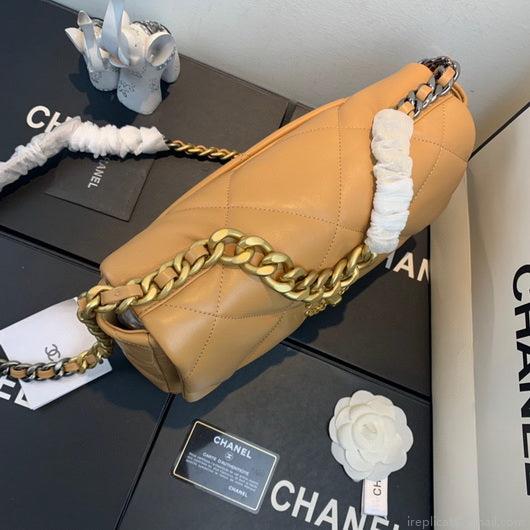 Chanel 19 Large Handbag Lambskin Gold AS1161 Tan