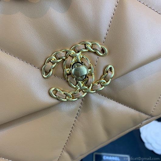 Chanel 19 Large Handbag Lambskin Gold AS1161 Tan