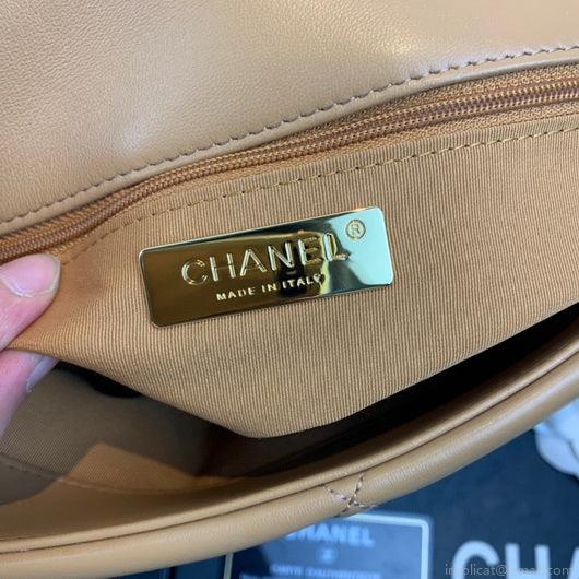 Chanel 19 Large Handbag Lambskin Gold AS1161 Tan
