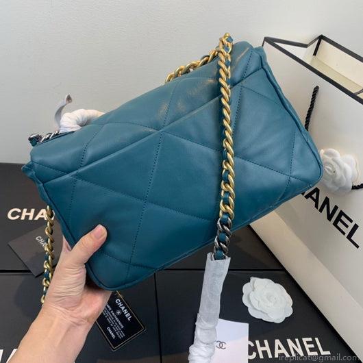 Chanel 19 Large Handbag Lambskin Gold AS1161 Lake Blue
