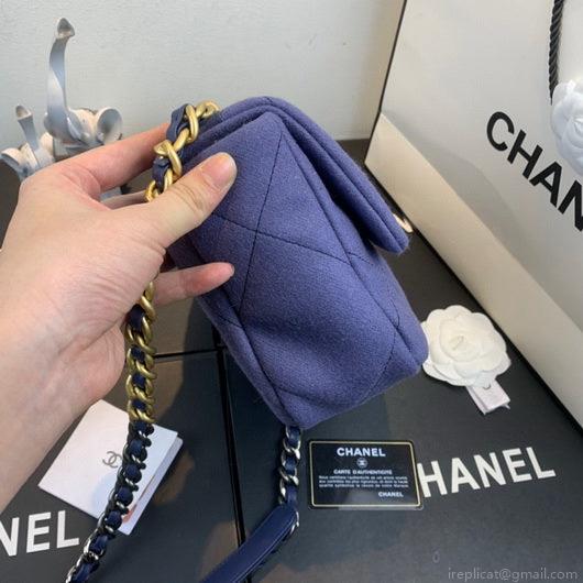 Chanel As1160 Chanel 19 Handbag Flap Shoulder Velvet Navy Blue
