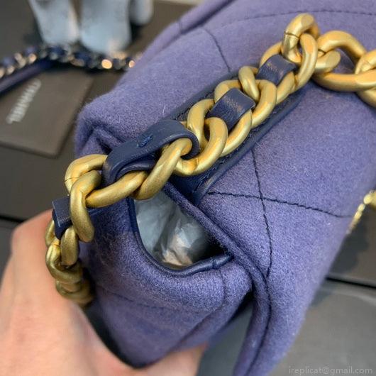 Chanel As1160 Chanel 19 Handbag Flap Shoulder Velvet Navy Blue