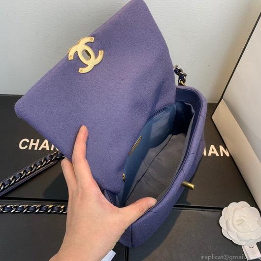 Chanel As1160 Chanel 19 Handbag Flap Shoulder Velvet Navy Blue